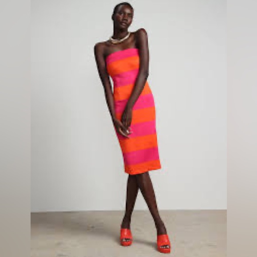 New York & Company Striped Bow-back Strapless Dress